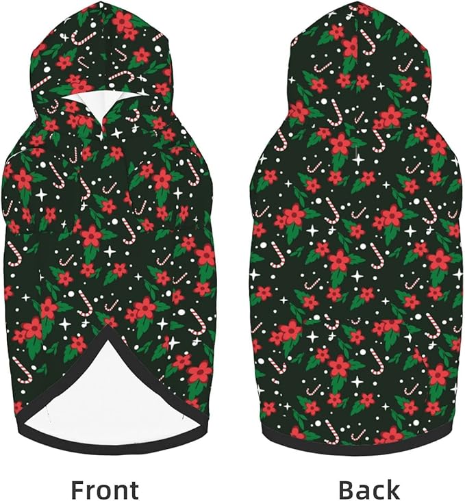 Black Candy Cane Hoodie,Christmas Cosplay Dog Clothes with Pocket and Hat Winter Clothes Sweaters X-Large