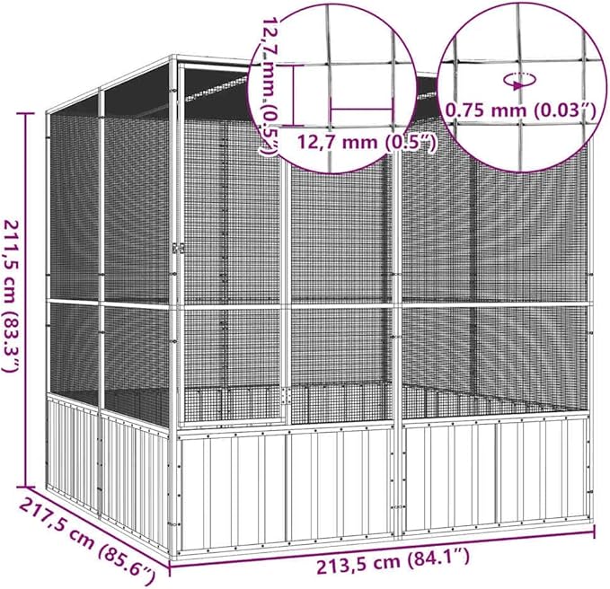Metal Steel Large Bird Cage for Budgies, Pigeons, Galvanized Steel Birdcage Aviary House, 84.1"x85.6"x83.3", Gray,-572
