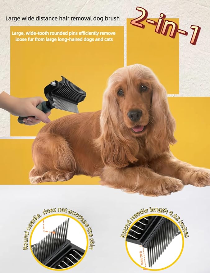 3-in-1 Deshedding Dog Brush, Deshedding Dog Grooming Brush & Undercoat Rake with Dematting Comb for medium to Large Double Coated, 3PCS, Peacock Green ﻿