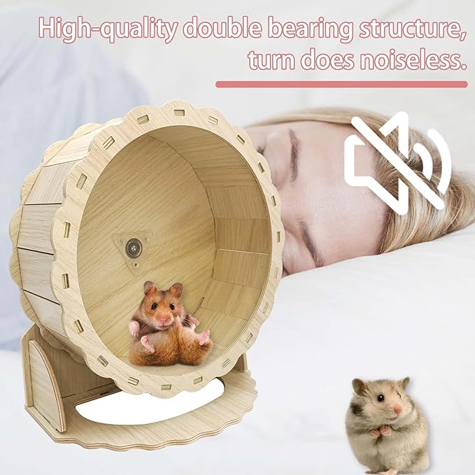 Hamiledyi Hamster Wheels Wooden Silent Running Wheel for Gerbil, Mice, Guinea Pigs Dwarf Syrian Hamster (9.05in)