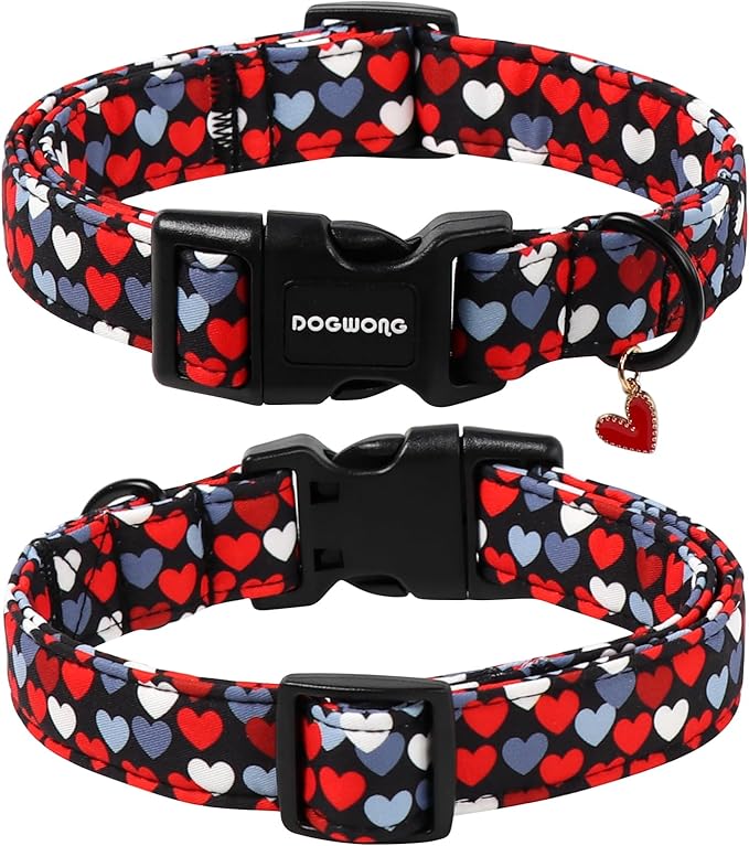 DOGWONG Red Heart Dog Collar, Cute Valentine Collar, Valentine's Day Dog Collar with Strong Plastic Buckle for Small Medium Large Dogs,S