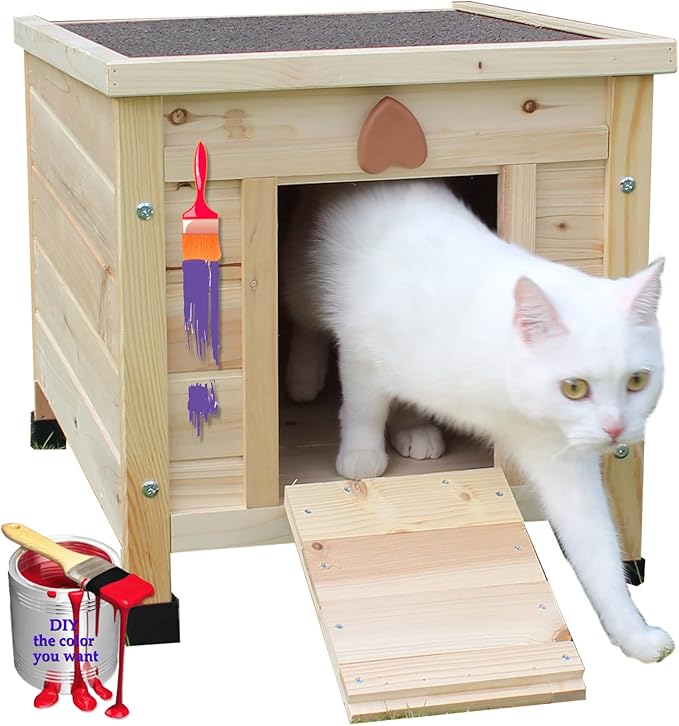 Rockever Outdoor Cat House,Outdoor cat Houses for Feral Cats Weatherproof Rabbit Hutch Small, Wooden Small Pet House and Habitats-Beige