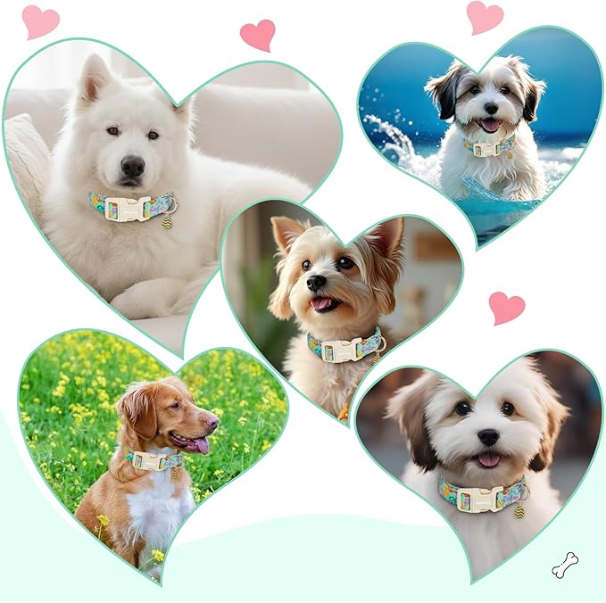 Easter Dog Collar for Extra Small Dogs, Adjustable Green Small Dog Collar with Colorful Eggs Pattern, Cute Easter Dog Collars Girl Boy Collar for Dogs -XS