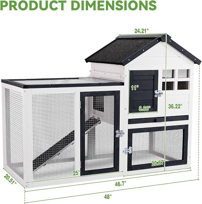 Rabbit Hutch Bunny Cage Indoor/Outdoor, Small Chicken Coop, with Metal Mesh Floor & Removable Tray, Secure Sliding Door, Chew-Resistant Rug Ramp