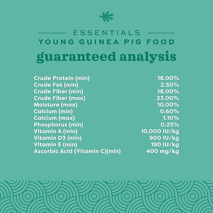 Oxbow Essentials Young Guinea Pig Food, Guinea Pig Pellets Made with Timothy Hay, Stabilized Vitamin C, Small Animal Pet Products, Small Animal Food Made in USA, High Fiber, 10 lb. Bag