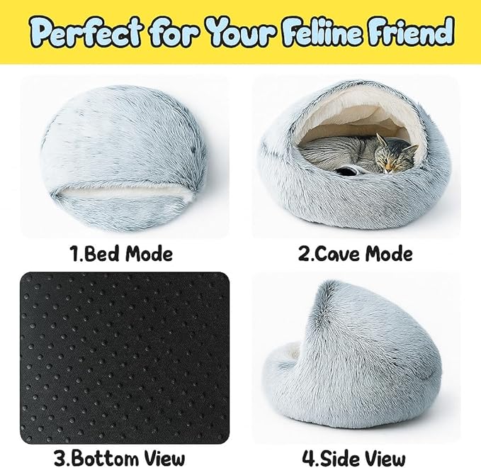 Nest Bed - Lapcatz Cat Beds for Indoor Cats, Fluffy Cat Bed Cave Plush Warm Nest for Cats (Black,XL 28"x28")