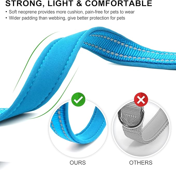 azuza Reflective Dog Collar,Soft Neoprene Padded Pet Collar with ID Tag Ring,Adjustable for Small Dogs,Sky Blue,S