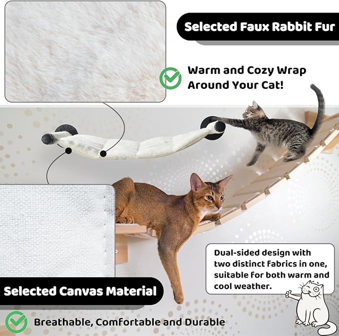 Cat Hammock Wall Mounted, 22.44 x 13.78 inch Wall Mounted Cat Shelves, Metal Brackets Beds for Sleeping, Playing, Climbing & Resting Stabilized Wall Furniture (Soft & Warm Fabric)