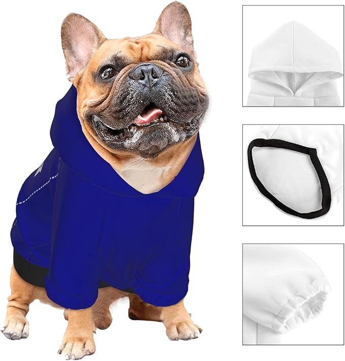 Personalized Dog Hoodie, Custom Dog Costumes for Small Dogs, Holiday Happy Dog Clothes Football Pet Shirt Sweater with Name Number for Girl/Boy Cats/Kitten, Blue, S