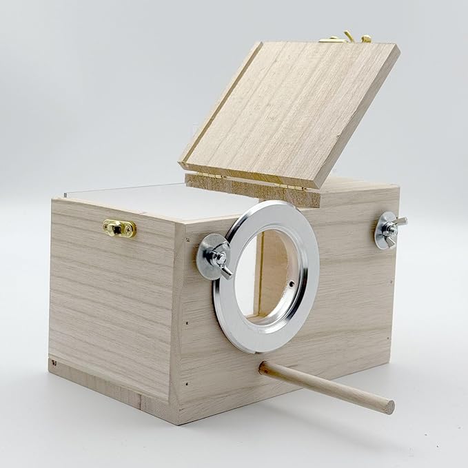 Parakeet Nesting Box, 7.87 X 4.72 X 4.72 inch Transparent Bird Nest Breeding Box with Perch Parrot Mating Box Wood Bird House Aviary for cage (S Horizontal Transparent+Wood)