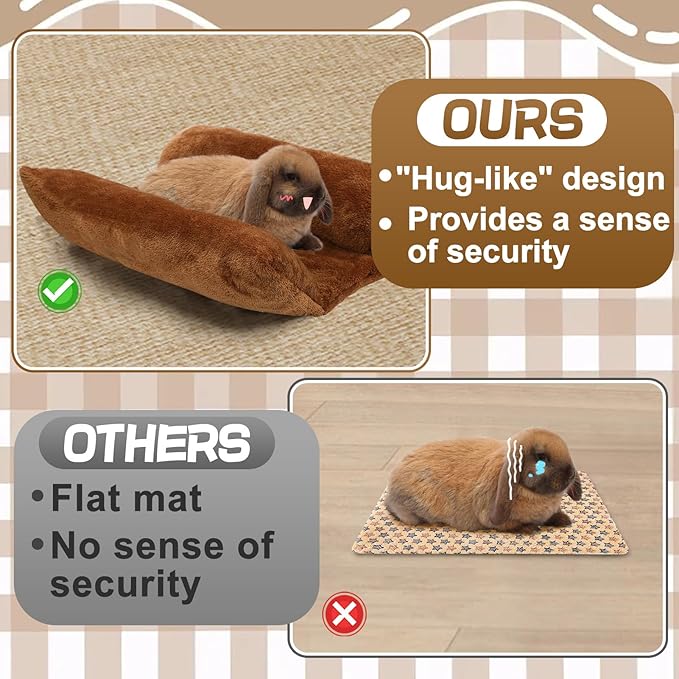 Alphatool 15.7" x 14" Soft Bunny Bed - Rabbit Bed, Warm Cuddle Cushion Plush Mat for Guinea Pig, Ferret, Small Animal - Brown