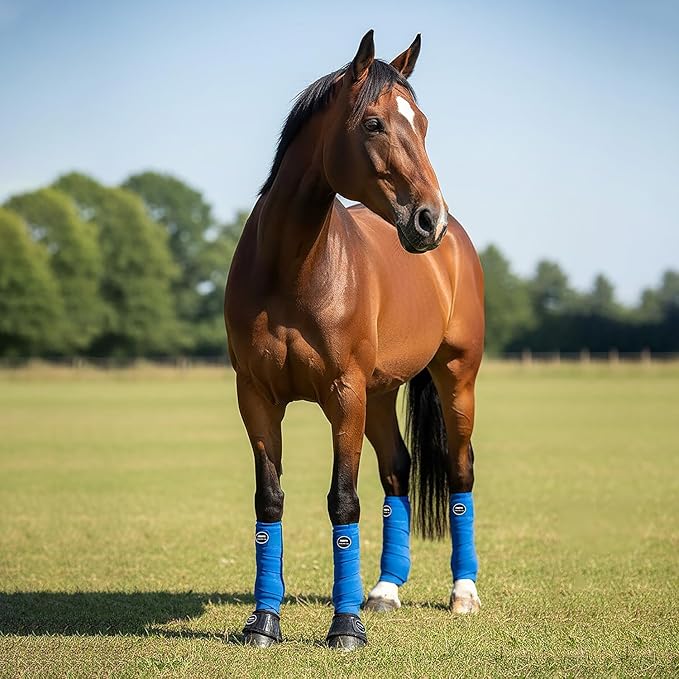 Horse Polo Leg Wraps, Fleece Wraps Elastic Bandages, Comfort Equestrian Standing Wraps, Set of 4, Boot Protection Stable Wraps Supplies (Full 10ft Navy)
