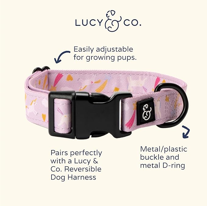 Lucy & Co. Unicorn Magic Dog Collar - Durable Lightweight Designer Collar for Pets - Adjustable Metal Safety Buckle (Large, Purple & Pink Unicorns)