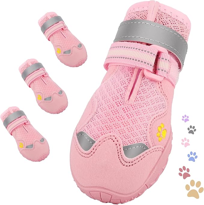 Dog Shoes for Large Medium Small Dog, Mesh Breathable Dog Shoes for Hot Pavement, Anti-Slip Dogs Boots Paw Protectors with Reflective for Outdoor Walking Indoor Hardfloors (Size 2)