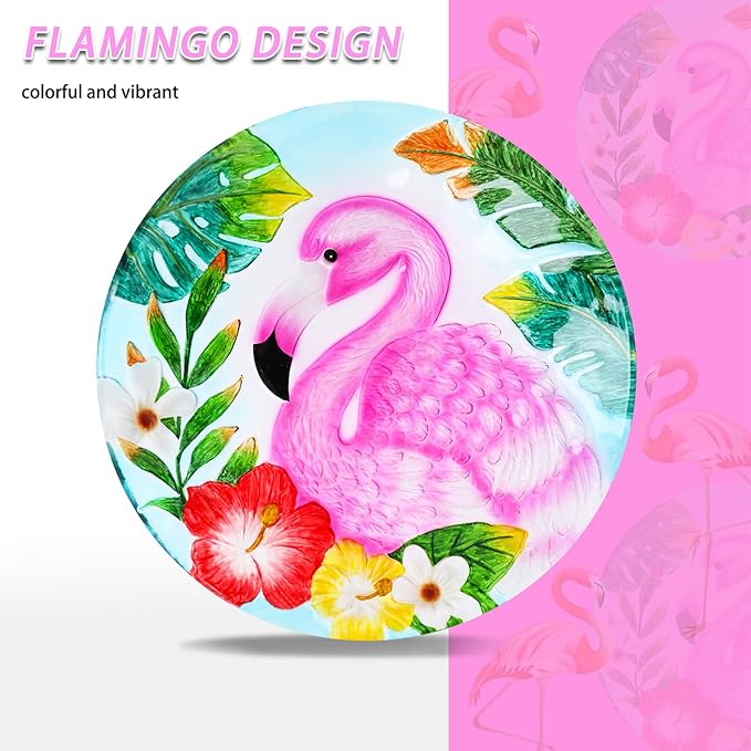 MUMTOP Bird Baths for Outdoors, Glass Bird Bath Stake, Flamingo Birdbaths & Support, Bee Baths for Garden, Outside, Lawn, Outdoor Decor