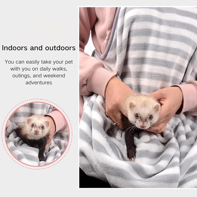 Ferret Sling Carrier Fleece Bag Soft Breathable Hands Free Shoulder Front Chest Apron Bonding Pouch Accompany Carrier for Rat Bird Hamster Rabbit Guinea Pig Rabbit (S)