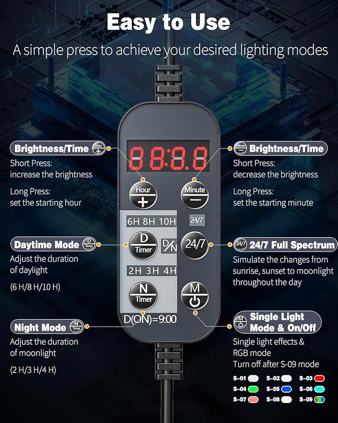 Pawfly 24W Aquarium LED Light for 30" to 36" Tanks 24/7 Extendable Fish Tank Light with Full Spectrum IP68 Waterproof with D/N Mode Single Color Effects Timer and Adjustable Brightness
