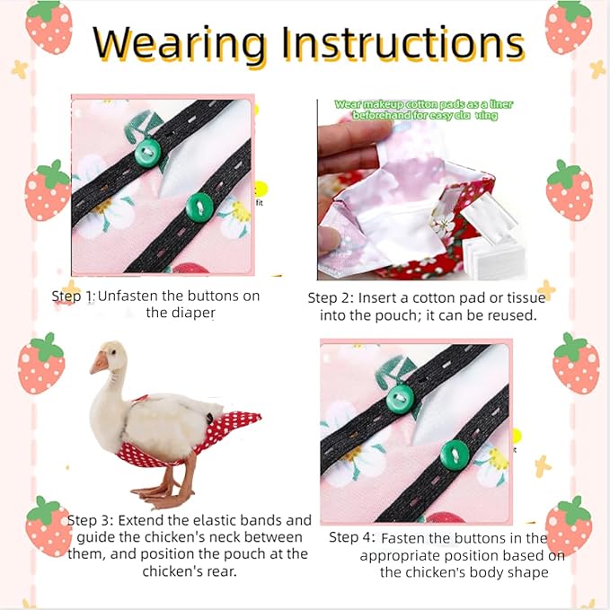 4-Pack Chicken Diapers Saddle Set for Hen with Bow Tie Reusable Handmade Washable Waterproof Inner Layer for Geese Duck Chicken- Stylish and Protective Poultry Clothes (4 Diapers+4 Saddles,Small)