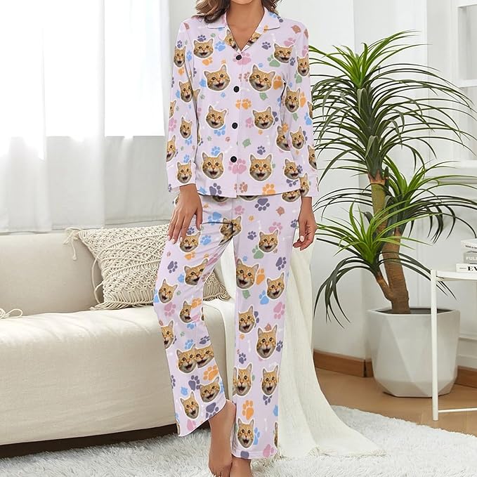 D-Story Personalized Pajamas with 1-8 Faces for Women Men, Custom Christmas Pjs, Pajamas Gifts For Family,Cat Mom,Dog Mom