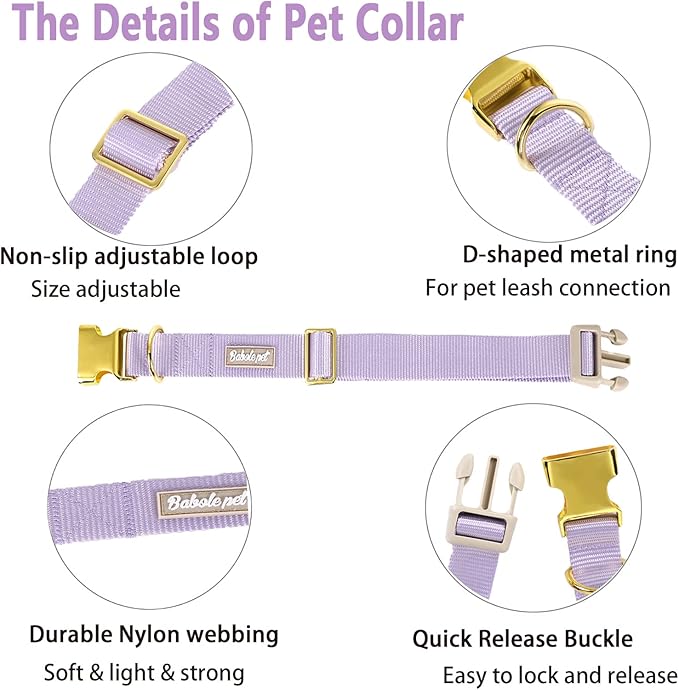 Nylon Dog Collar - Adjustable Lavender Soft Webbing Dog Collars for Small Medium Large Dogs Boy Girl Puppy Collar with Safety Metal Buckle M