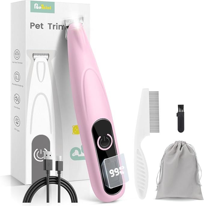 Dog Paw Trimmer with LED Display,35dB Ultra-Low Noise Dog Grooming Clippers,Cordless Paw Trimmers for Dog's Feet with LED Light,Type-C Rechargeable Cat Hair Trimmer for Paws, Ears, Face, Rump