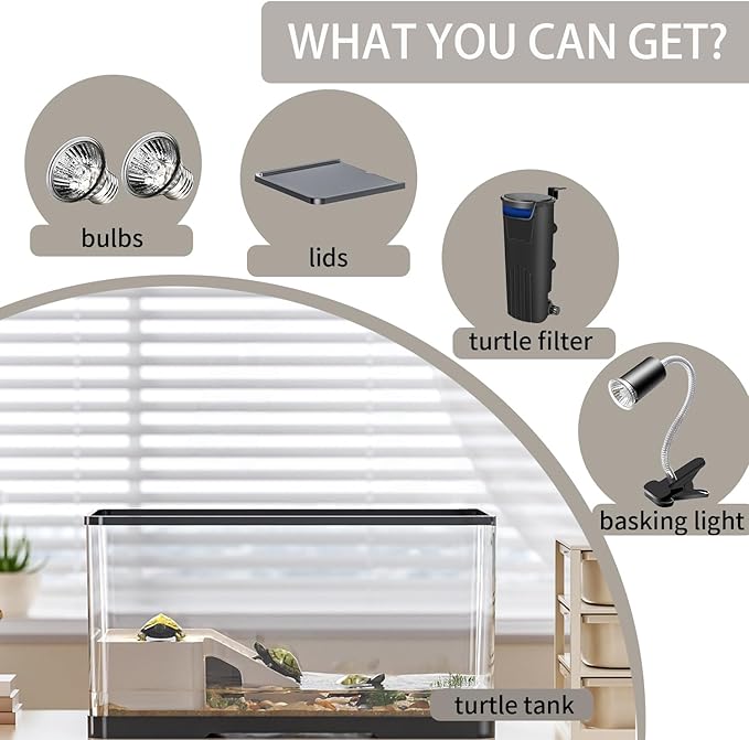 Large 4.7 Gal Turtle Tank Kit(Tank+Adjustable Light+5W Filter+Basking Platform),Upgraded Turtle Tank Starter Kit with UV Basking Platform Light for Crabs,Fishes,Amphibians,Reptiles(15.4*8.5*8.35 Inch)