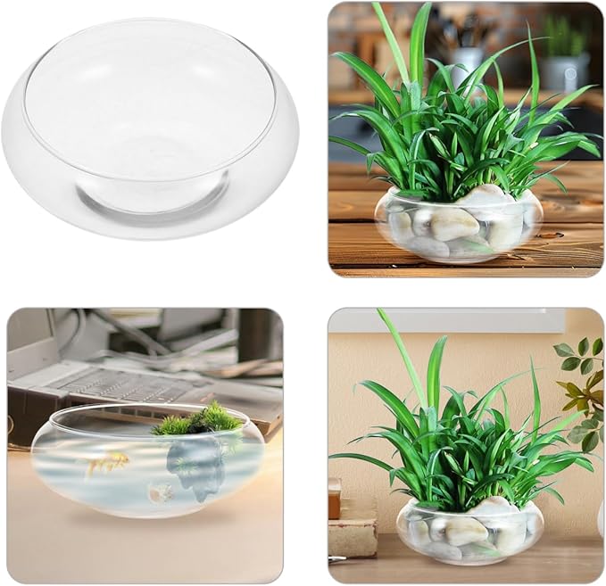 Fish Bowl Glass, Round Glass Vase, Clear Lotus Bowl, Aquatic Plant Pot for Centerpieces, Home Decor, Weddings Events Arrangements, 4'' Open Mouth, 2.3" Height x 5.9" Width
