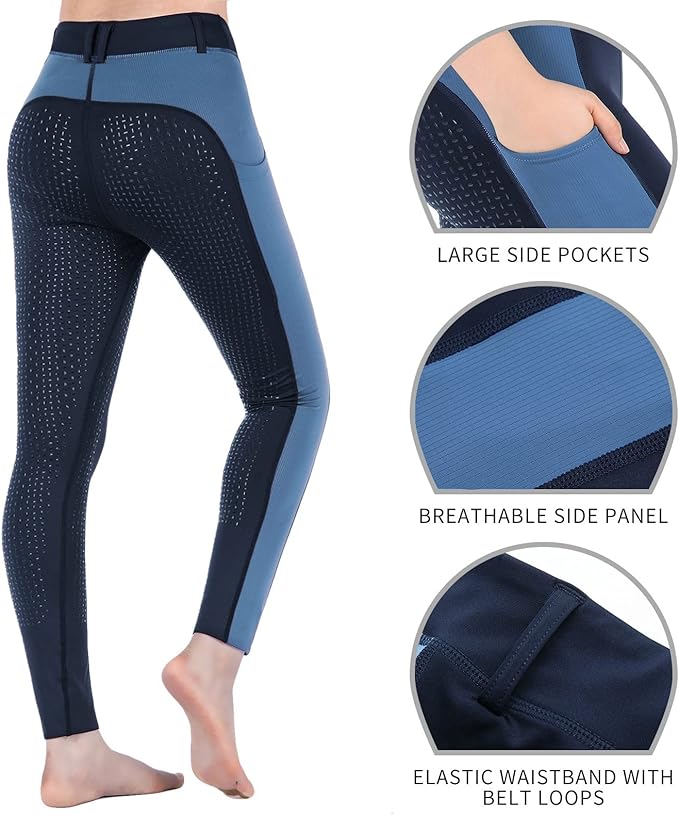 beroy Horse Riding -Pants Women Equestrian-Breeches - Ladies Training Horseback Riding Tights Full Seat Silicone Pockets