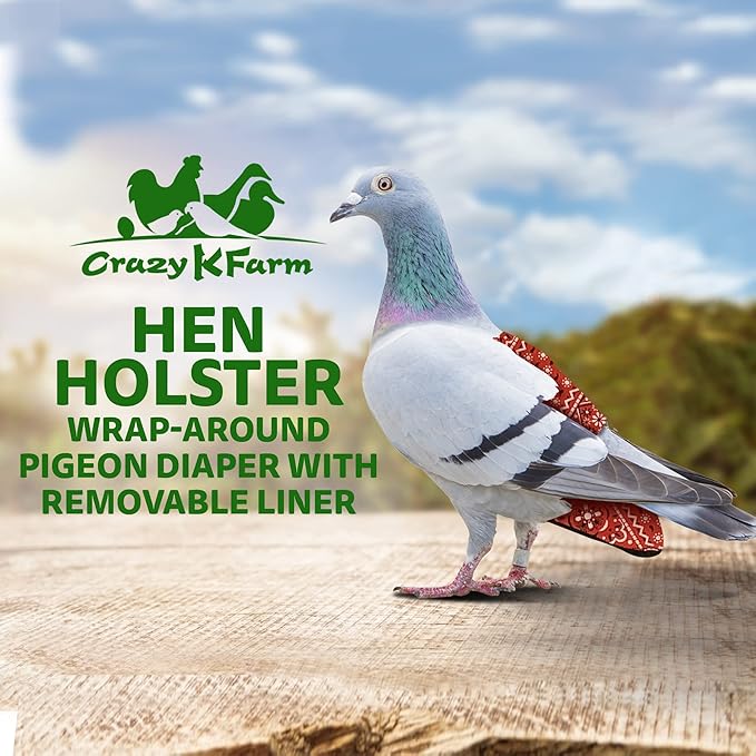 Hen Holster Wrap-Around Bird Diaper & Harness for Larger Pigeons, Small Breed - with Removable Liner, Adjustable Fit for Outdoor Adventures & Indoor Use, Easy to wear - Red Bandana, XS