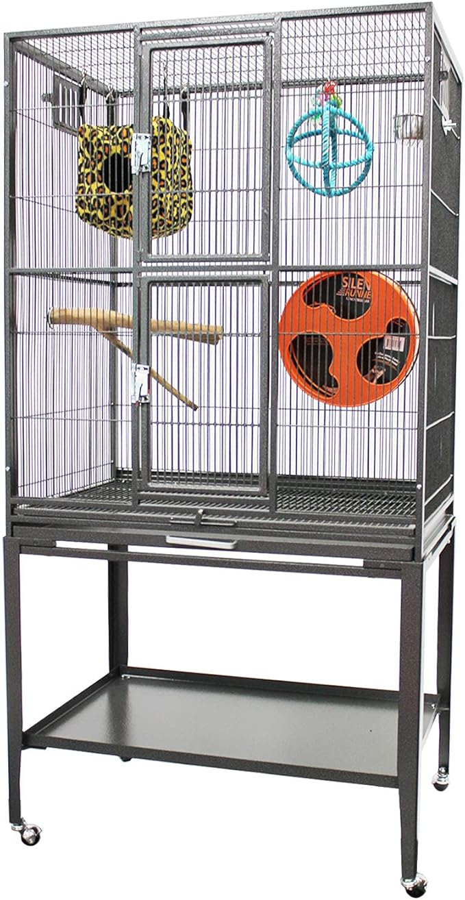 Brisbane Cage (Black) - Large Spacious Durable Metal Cage - for Sugar Gliders, Chinchillas, Squirrels, Ferrets & Other Small Pets