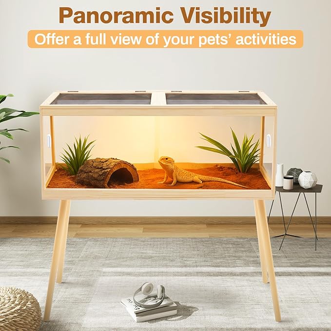 47" L×20" W×20" H Bearded Dragon Tank (up to 79 Gallons) with Legs – Reptile Enclosure, Lizard Terrarium with Sliding Door & Metal Mesh Top, Suitable for Reptiles, Snakes, Hamsters