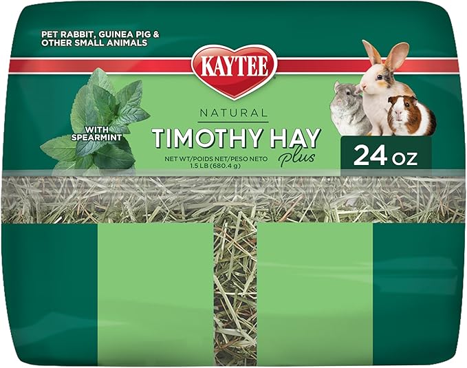 Kaytee All Natural Timothy Hay Plus Mint for Guinea Pigs, Rabbits & Other Small Animals, 24 Ounce