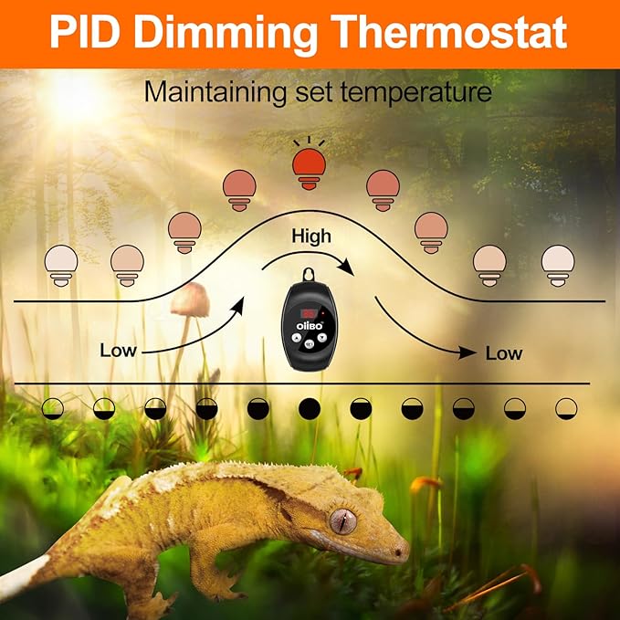 Oiibo Reptile Light Fixture with Dimming Thermostat, 8.5inch Deep Dome Reptile Lamp Fixture, Reptiles Heat Lamp Fixture for UVB Bulb Basking Heat Bulb, Max 150W