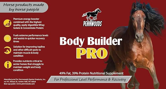 Pennwoods Body Builder Pro, Horse Weight Gain Supplement, Premium High Fat Energy Booster, with Whey Isolate and Concentrate Protein, 4lb Bag