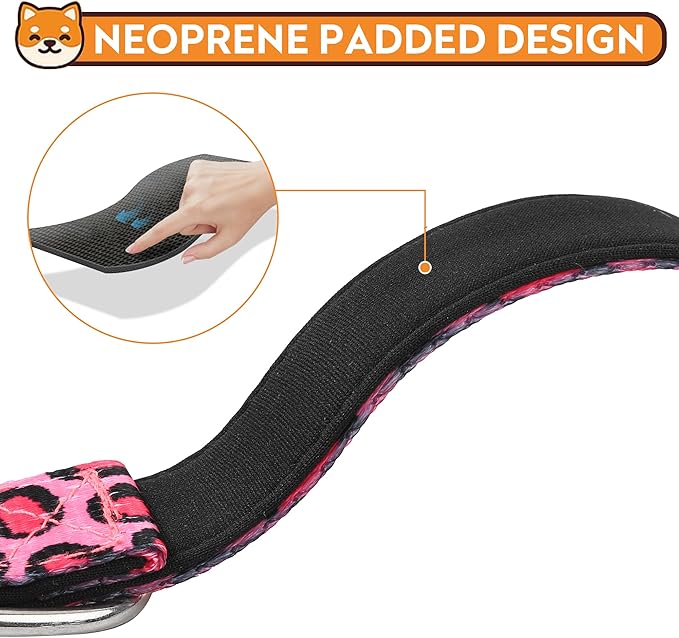 Reflective Dog Collar, Adjustable Soft Neoprene Padded Nylon Pet Collars with Buckle for Puppy and Small Dogs, Cats, Leopard Pink,L