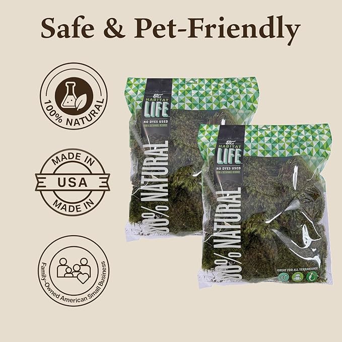The Habitat Life - Natural Mood Moss - for Reptiles, Amphibians & Invertebrates Terrariums - Moisture-Retaining - Humidity Control - Soft Bedding - Dye-Free & Safe - Medium - 2 Pack