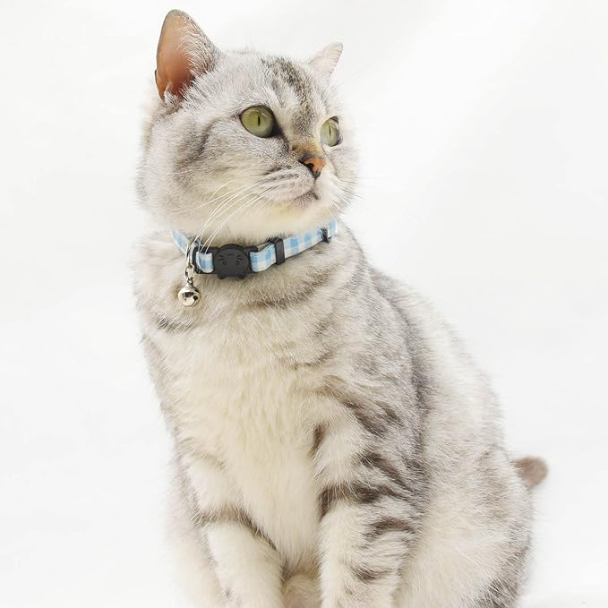 Breakaway Cat Collars with Bell, Set of 3, Durable & Safe Cute Kitten Collars Safety Adjustable Kitty Collar for Cat Puppy 7.5-11in (Plaid-2)