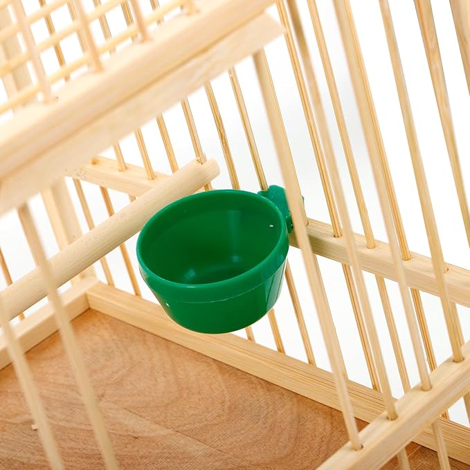 Kisangel 1set Bamboo Bird Cage Small Parrot Cage with Hanging Hook Tray for Retro Travel Budgie Lovebird Cockatiel Parrot,8.06 x 8.06 x 8.06 inches