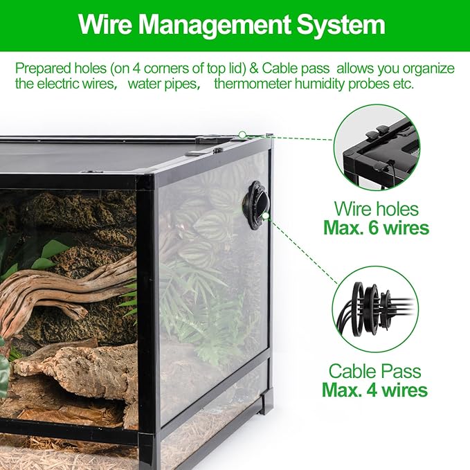 REPTI ZOO 48''x24''x18'' Glass Reptile Terrarium, Front Opening Snake Tank with Double Hinge Door, Reptile Enclosure with Top Screen Ventilation 85 Gallon