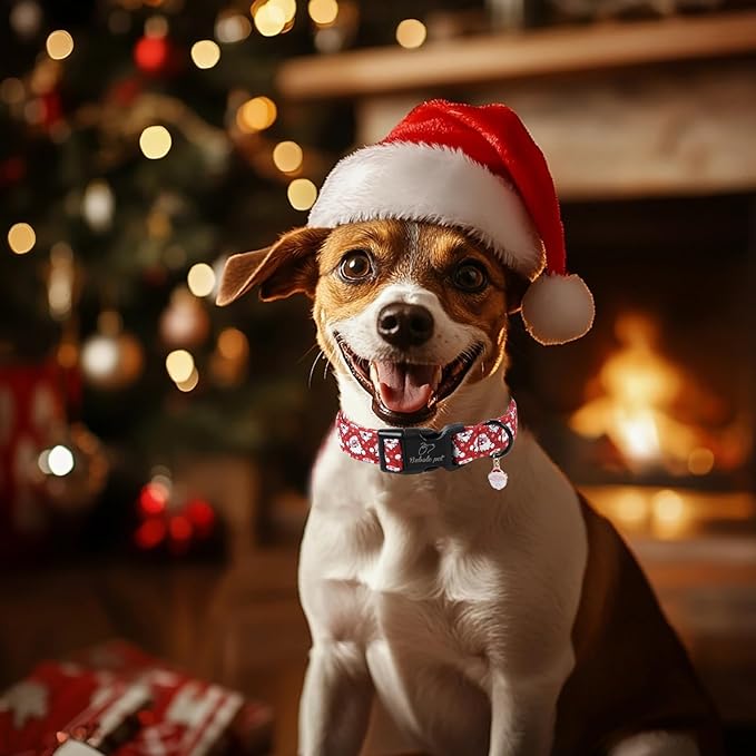 Christmas Dog Collar - Cute Red Santa Christmas Puppy Collar with Safety Buckle, Soft Adjustable Holiday Dog Collars for Small Medium Large Dogs S