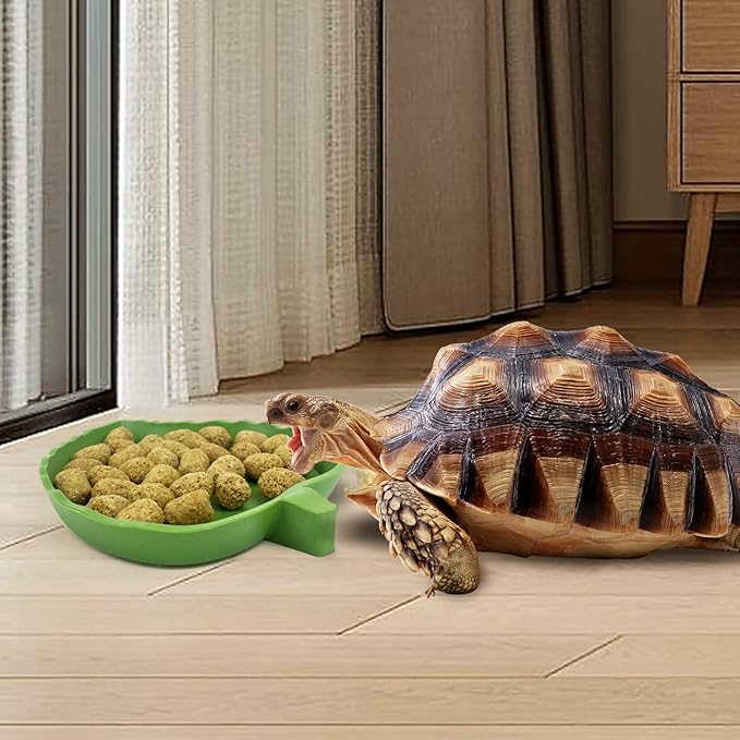 Leaf Shape Reptile Food Water Bowl 2 Pieces Reptile Plate Dish Drinking Bowl for Tortoise Corn Snake Crawl Pet Drinking and Eating, 2 Sizes