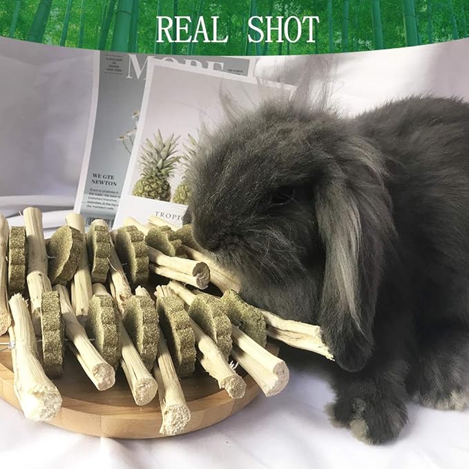 kathson Bunny Chew Toys for Teeth, Guinea Pig Wood Chews Chinchilla Apple Wood Bamboo Sticks Rabbit Organic Treats for Rodent Small Animals