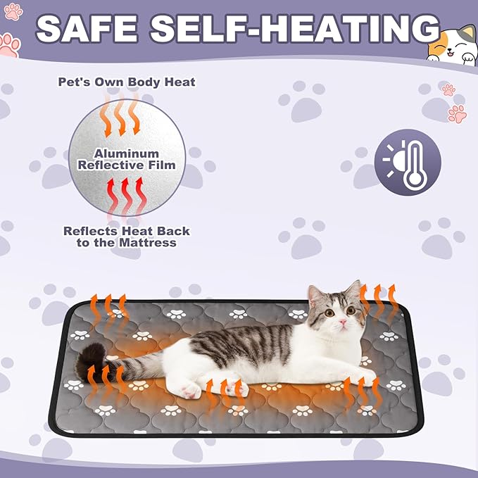 Riakrum 4 Pack Self Heating Cat Bed Pad Self Warming Pet Dog Mat Non Slip Washable Cat Kennel Crate Pad with Storage Bag for Indoor Outdoor Small Medium Dog Kitten(23 x 35 Inches)