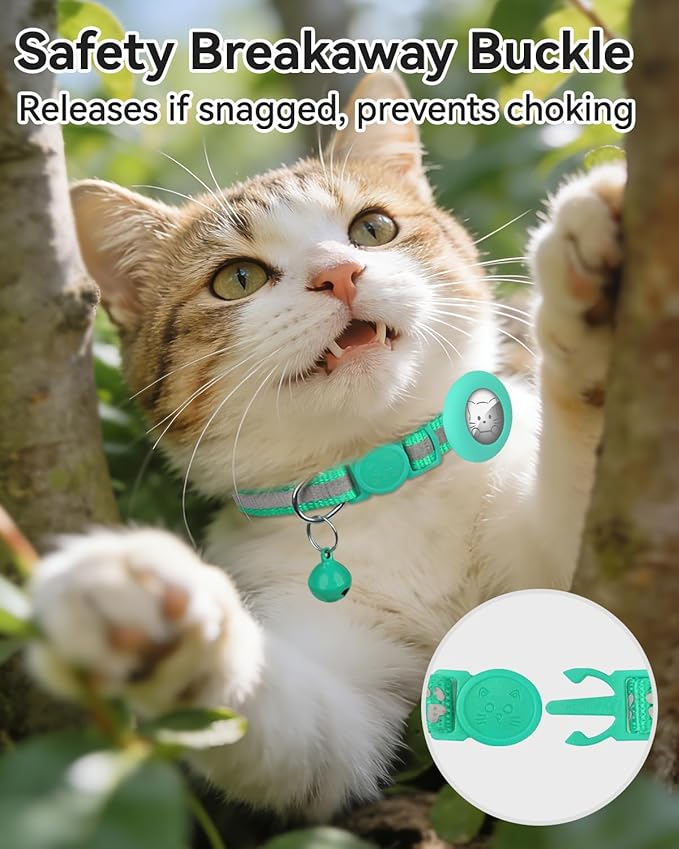 Joytale AirTag Cat Collar 2 Pack with Breakaway Safety Buckle, Reflective Cats Collar with AirTag Holder, Adjustable 7.5-12.5 Inch, Anti-Fraying Lightweight for Girl Boy Kitten, Teal
