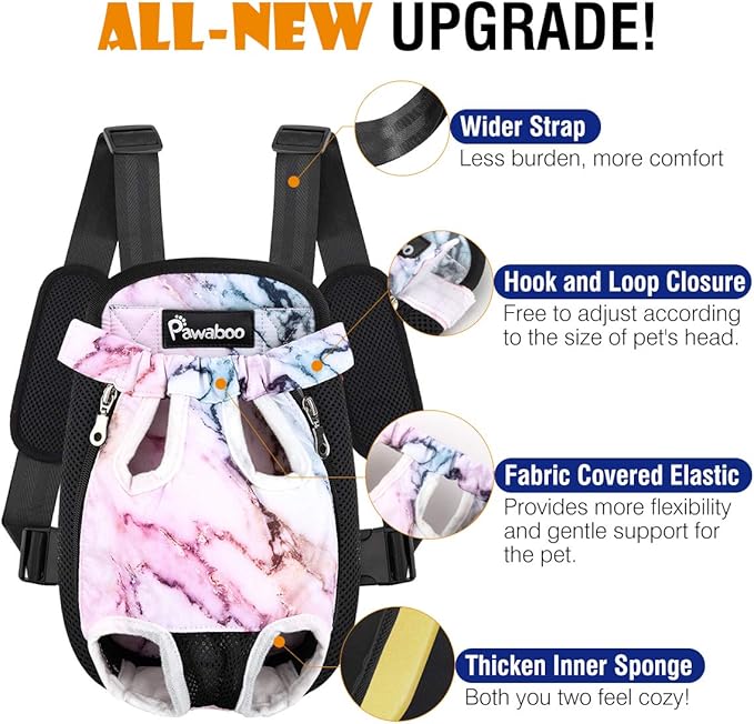 Pawaboo Adjustable Dog Carrier Purses, Pet Front Cat Travel Bag Dog Carrier Purses for Traveling Hiking Camping, Legs Out, Easy-Fit for Small Medium Dogs, M, Purple Marble