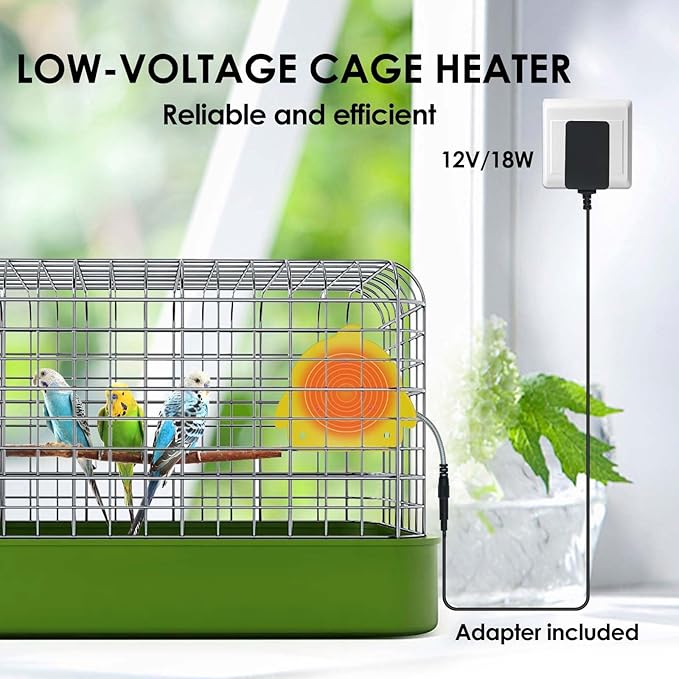 Bird Cage Heater for Cockatiels Parrots Conure Finches Parakeets Heater Snuggle Up Bird Warmer 12V 18W, Size 5.3" x 4.7"