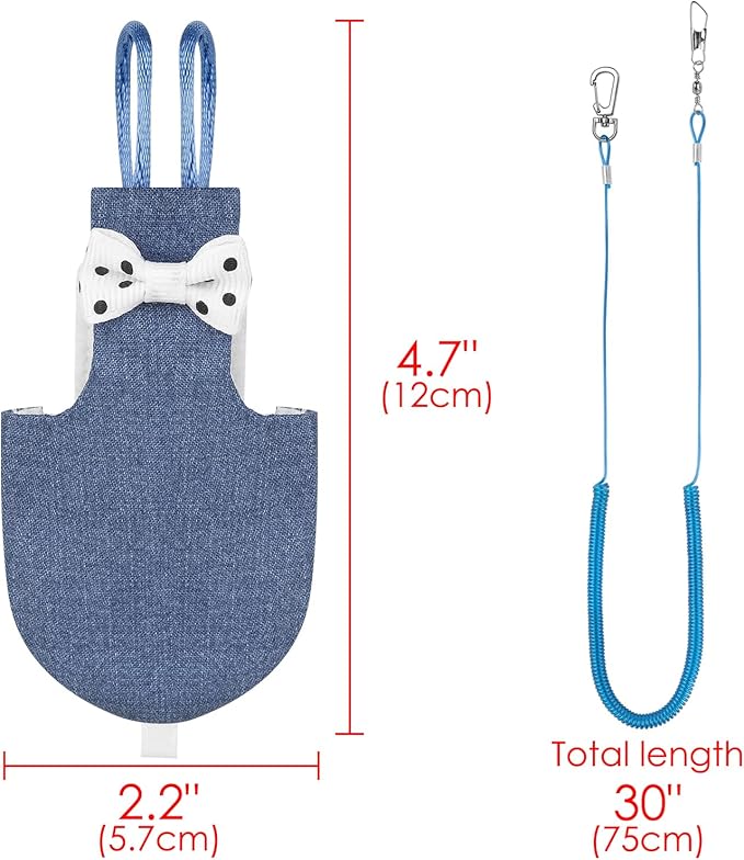 Parrot Clothes, Parrot Diaper Bird Flight Suit, Bird Diaper Harness, Adjustable Parrot Diaper, Washable Bird Diaperk, Bird Parrot Diaper with Elastic Training Rope (1PCS Denim Blue)