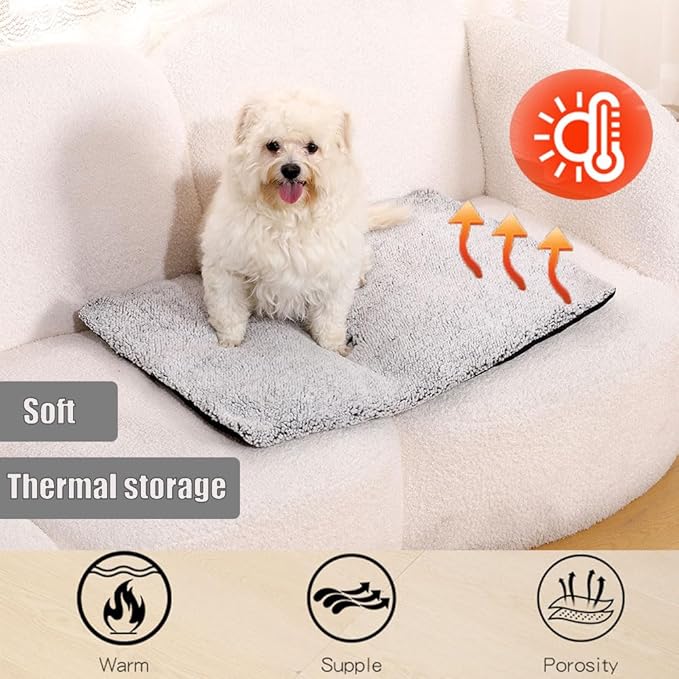 AIO Heated cat Bed Self Warming Cat Bed Self Heating Cat Dog Mat Advanced Grey Extra Warm Thermal Pet Pad for Indoor Outdoor Pets with Removable Cover Non-Slip Bottom Washable Non Electric