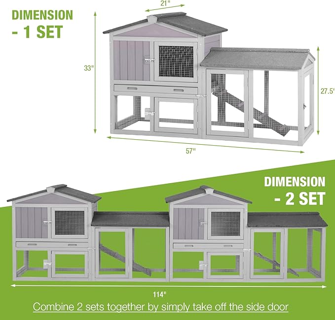 GUTINNEEN Chicken Coop Hen House with Run Outdoor Rabbit Cage Indoor Bunny Hutch with Waterproof Roof Poultry Cage,Rabbit Hutch with No Leakage Pull Out Tray (Two Sets)