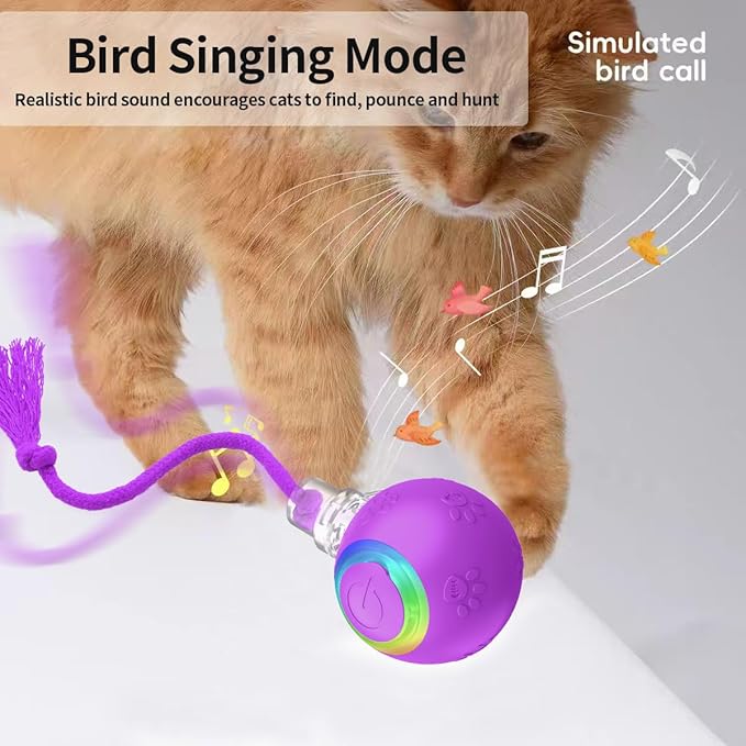 Interactive Cat Toys, Automatic Moving Cat Toys for Bored Indoor Adult Cats, Fast Rolling, Chirping & Motion-Activated Kitty Toys, Fun Gift for Cats with Speedy Tail 2.0, USB Rechargeable (Purple)